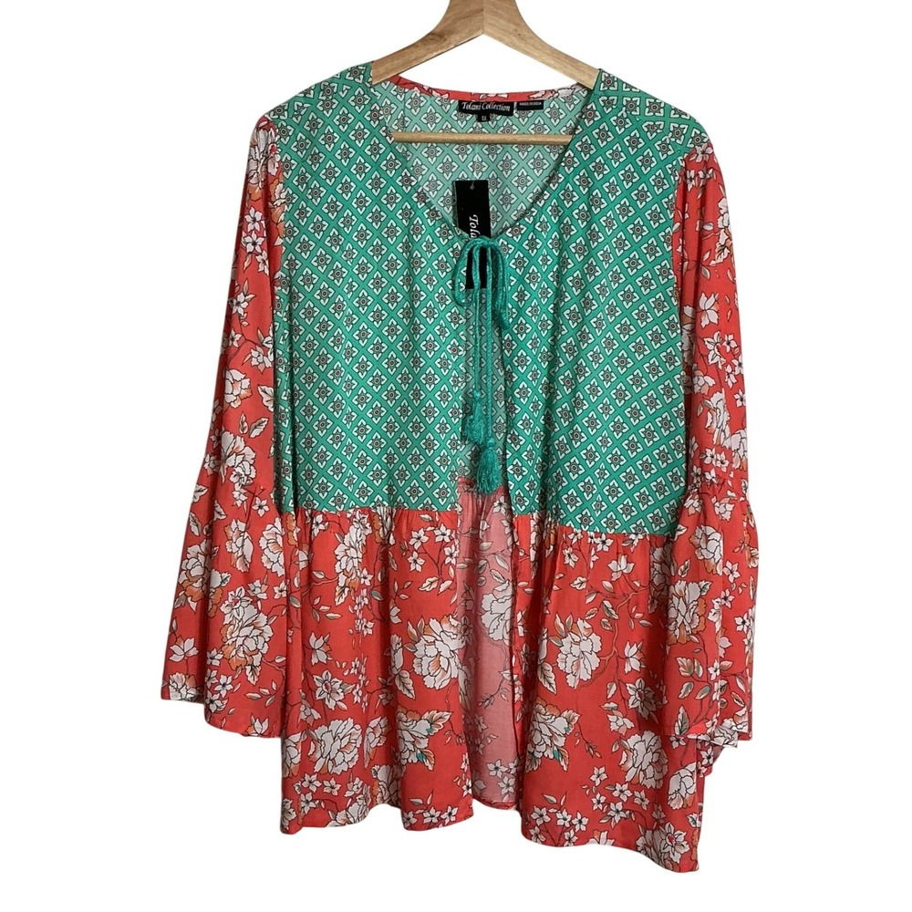 Tolani Collection Plus Size 1X Tatiana Coral Floral Kimono Cardigan Top Boho NEW